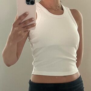 Women's White Ribbed Tank Crop Top - Sleeveless Crew